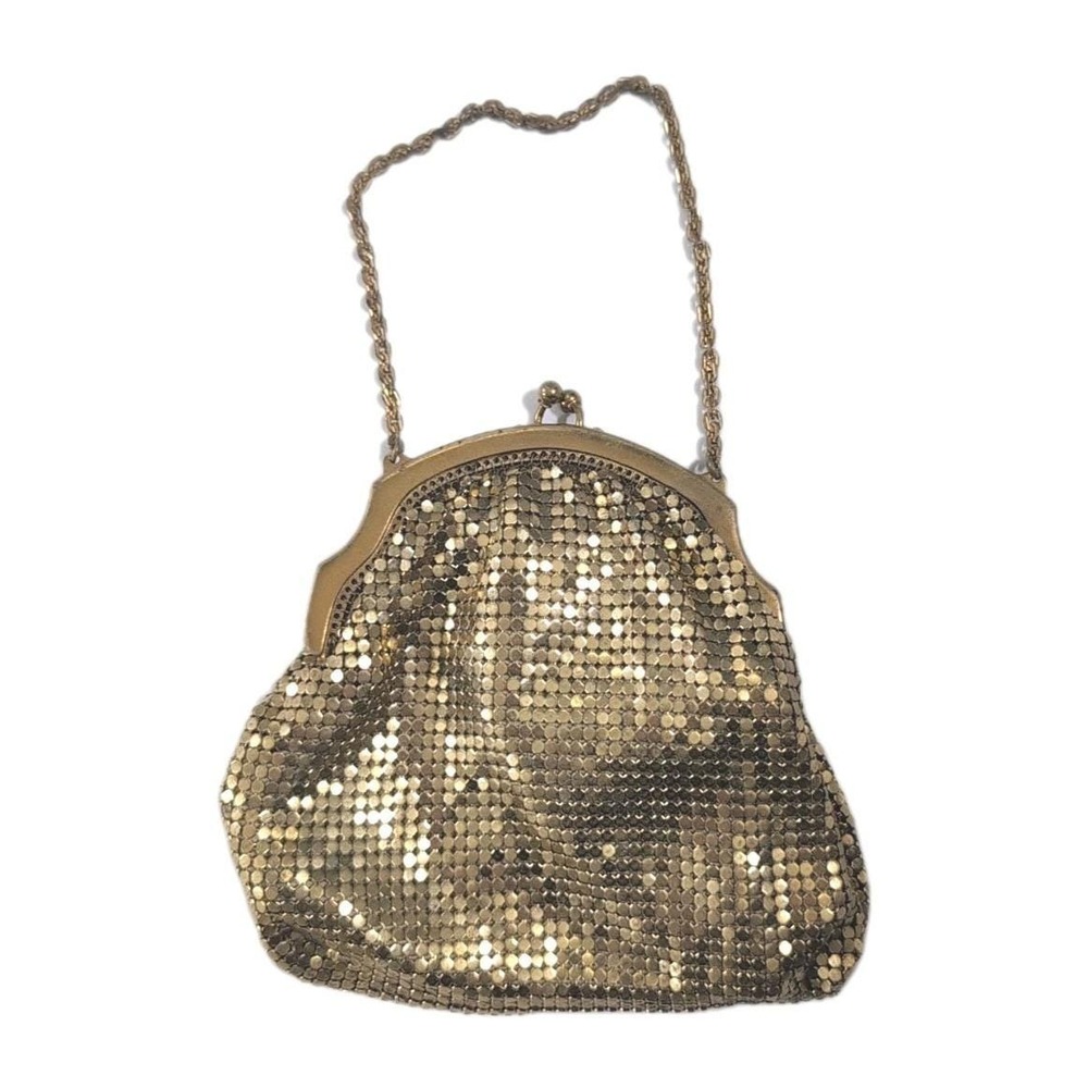 Antique '20s Whiting & Davis Gold Metal Mesh Evening Purse Snap Chain 5"x5"